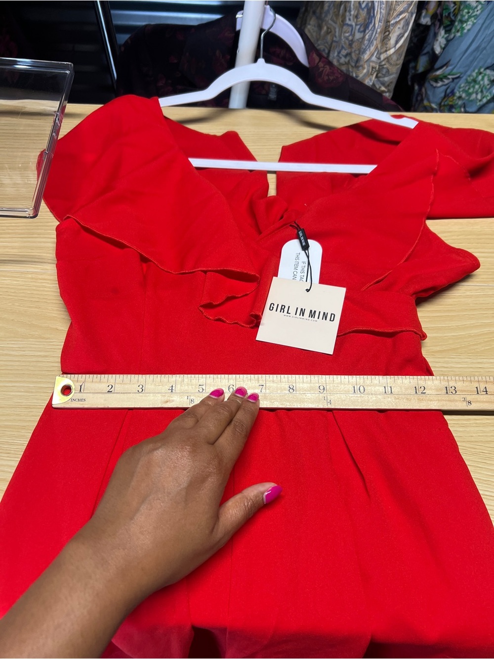 Red Ruffle V-Neck Jumpsuit - Picture 13 of 14